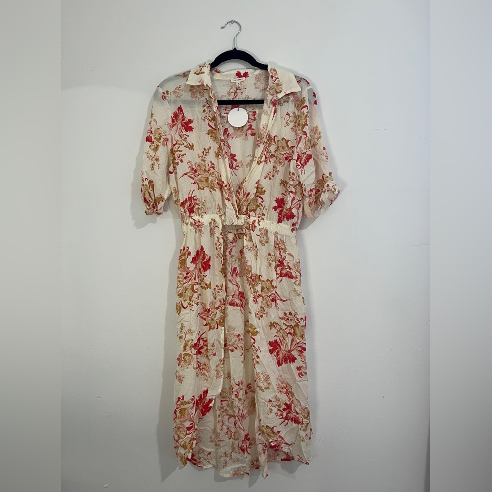 En Creme Red and Pink Puff Sleeve Kimono